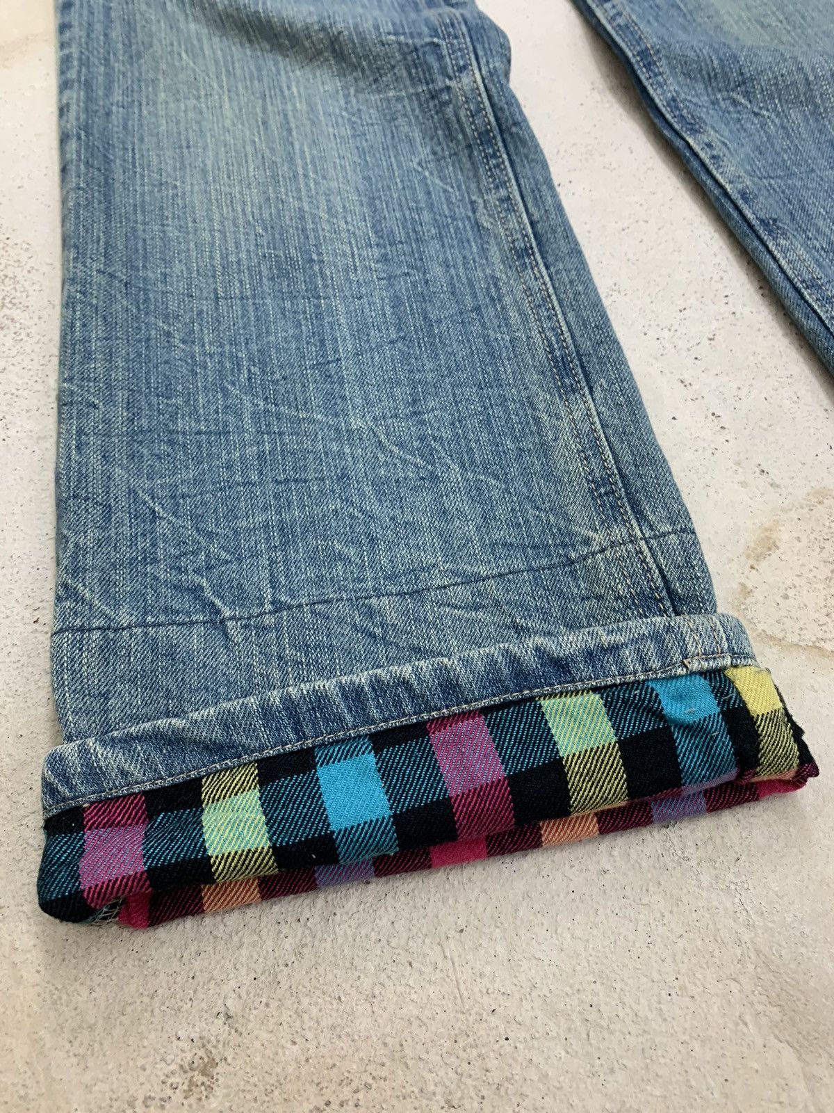 20471120 Double Waist Tartan Plaid Junya Style Distressed Rusty Denim Size US 27 - 11 Thumbnail