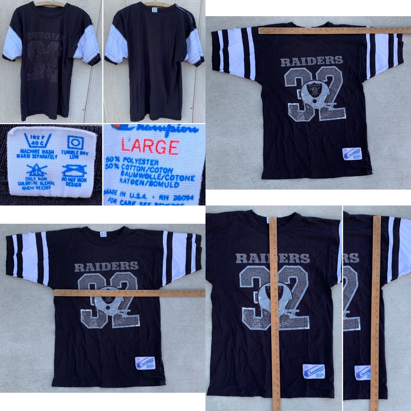 Champion VINTAGE Champion Jersey T-Shirt Raiders 32 Jersey Style Graphic Tee L Black Men Adult Large Sports Size US L / EU 52-54 / 3 - 11 Thumbnail