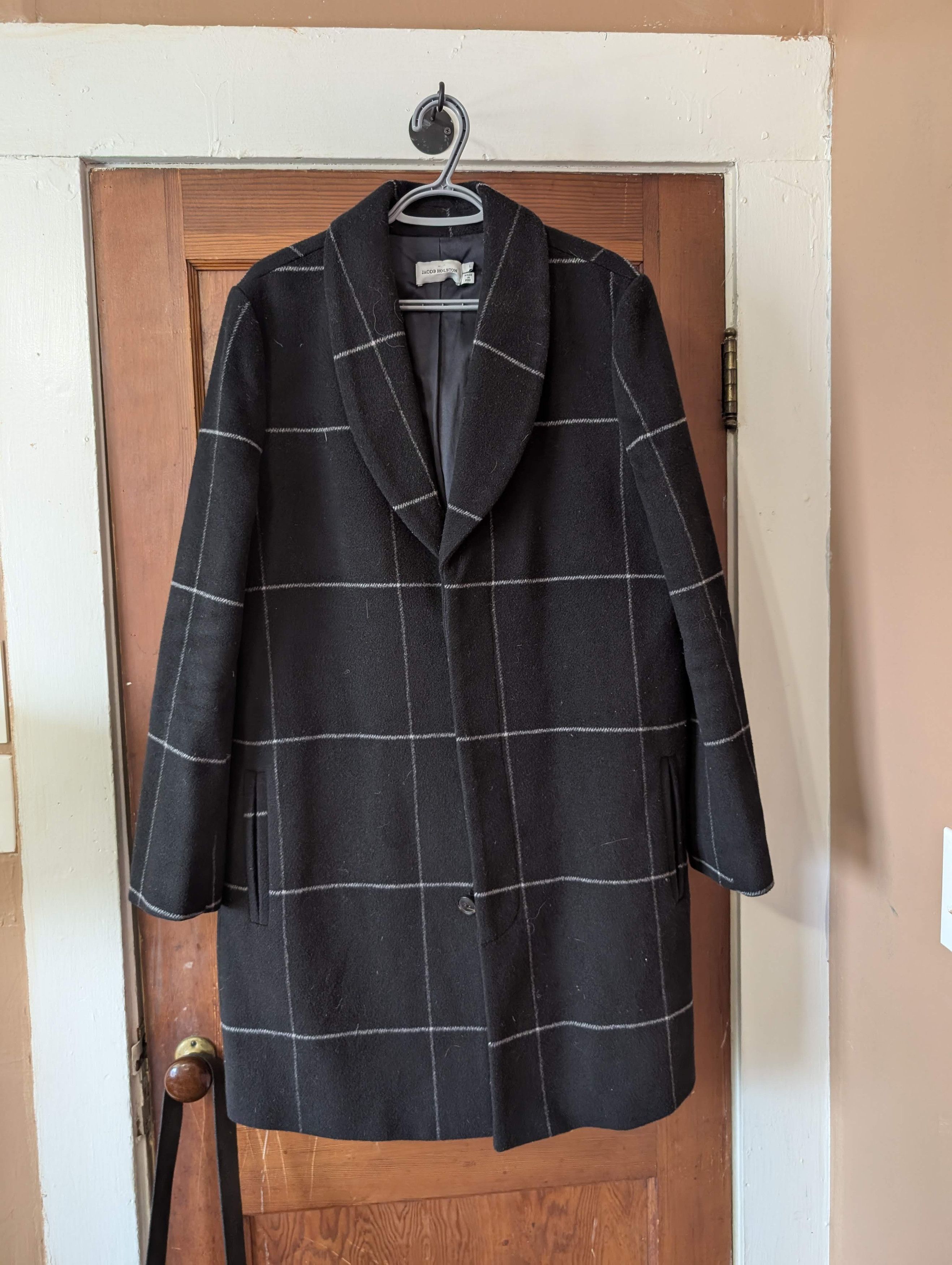 Jacob Holston Jacob Holston Wool Coat (Black & Gray Windowpane Pattern) Size US M / EU 48-50 / 2 - 1 Thumbnail