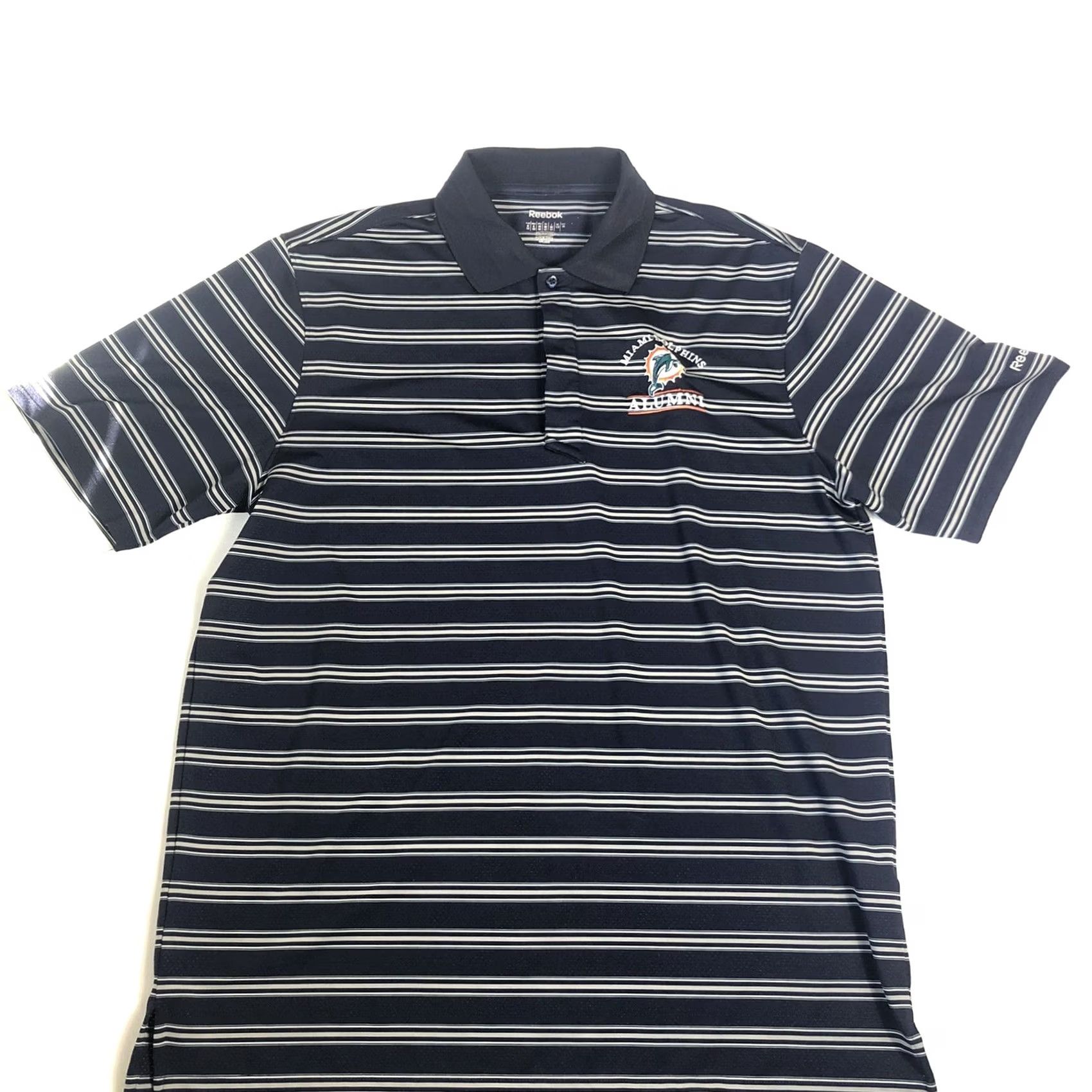 Reebok Reebok Play Dry Miami Dolphins Alumni Mens M Blue Stripe Short Sleeve Polo D67 Size US M / EU 48-50 / 2 - 2 Thumbnail