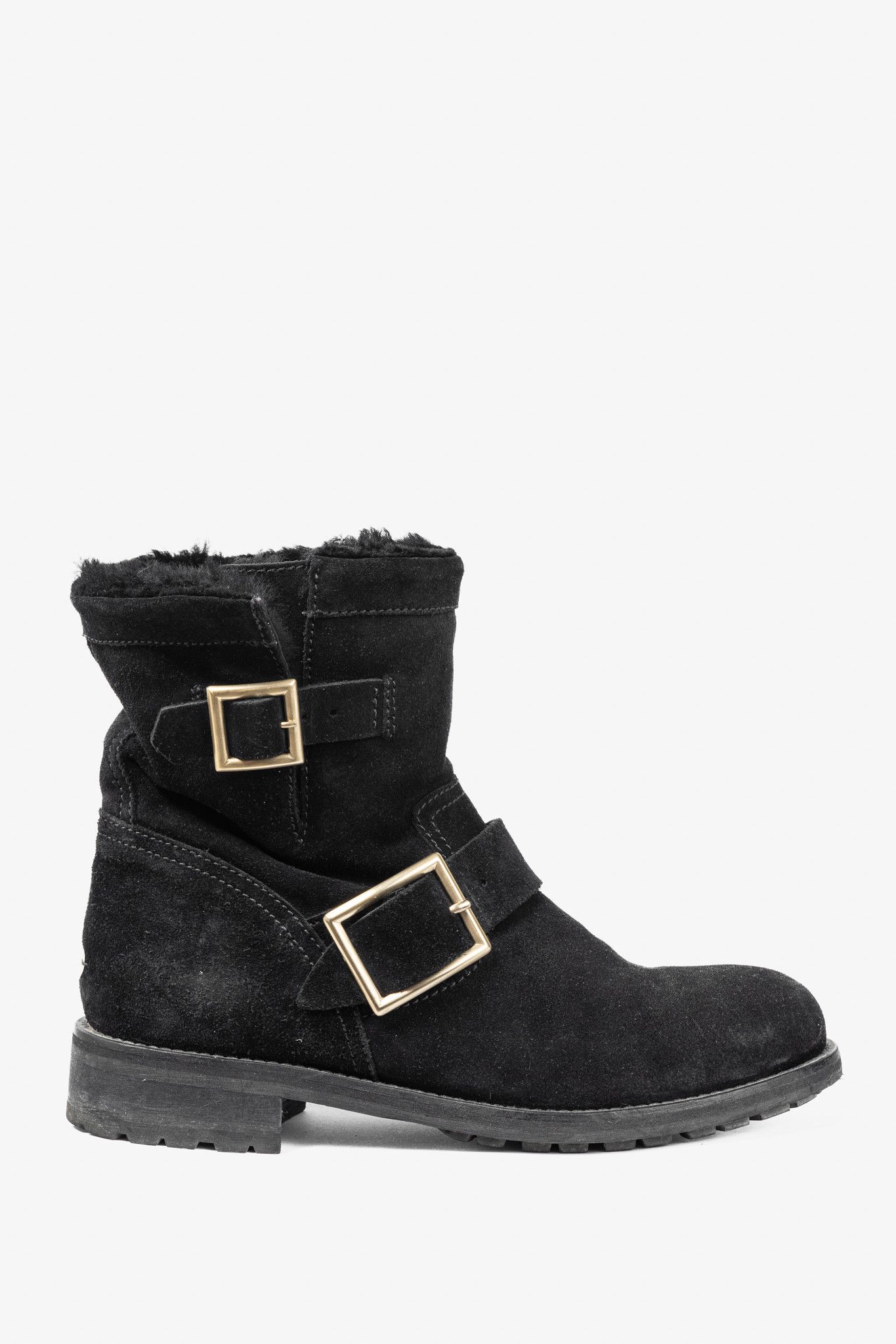 Jimmy Choo Jimmy Choo Youth Black Suede Buckled Moto Ankle Boots Size US 5.5 / IT 35.5 - 1 Thumbnail