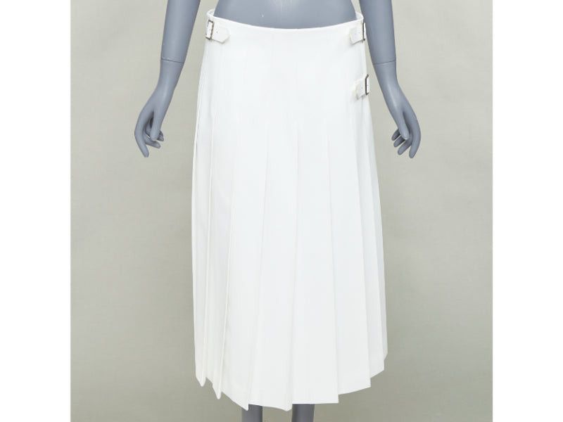 Comme des Garcons COMME DES GARCONS Homme Plus 2018 white PU cowhide leather trimmed pleated kilt skirt S Size US 28 / EU 44 - 1 Thumbnail