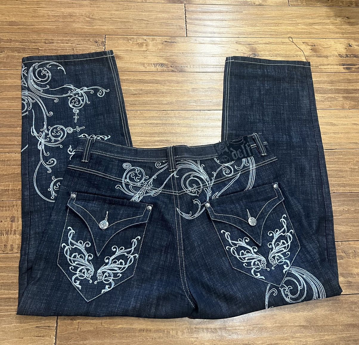 image of Vintage Embroidered Delf Jeans in Black, Men's (Size 40)