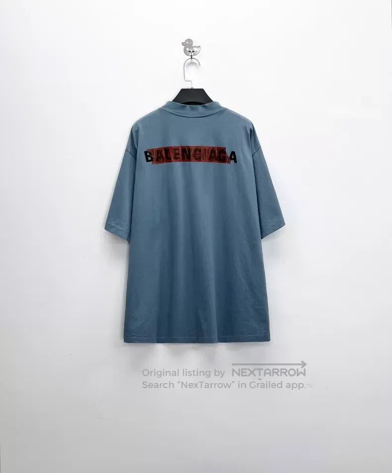Balenciaga Balenciaga Haze blue distressed short-sleeve with letterin Size US S / EU 44-46 / 1 - 2 Thumbnail