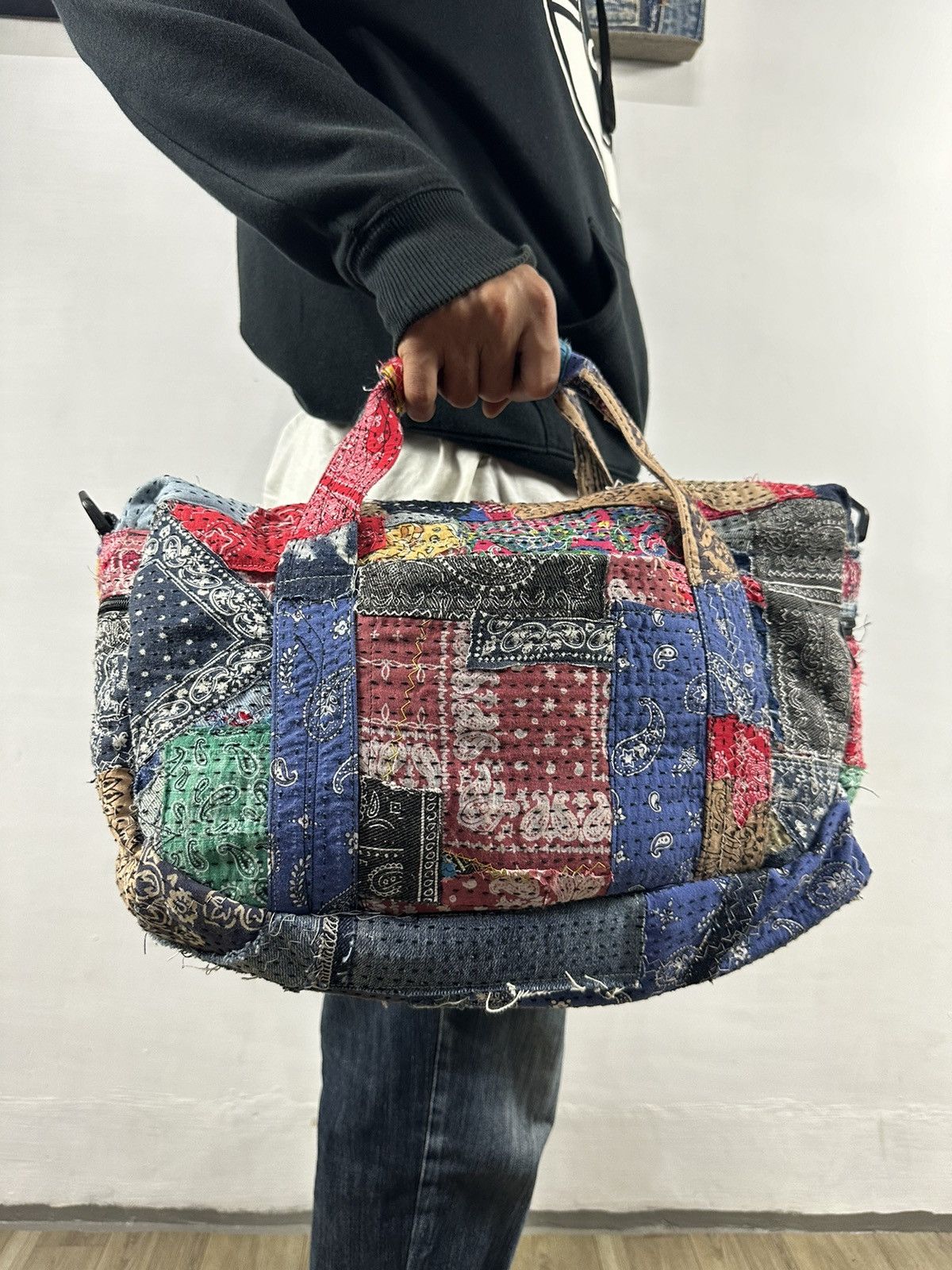 Handmade Custom Made Distressed Patchwork Boro Paisley Sling bag Size ONE SIZE - 13 Thumbnail
