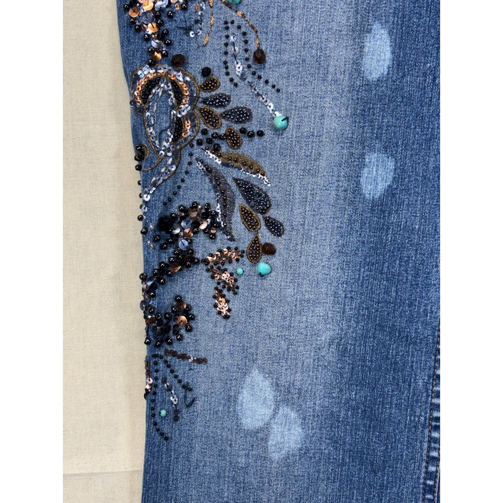 The Unbranded Brand Allen B Embellished Bootcut Jeans Blue Beaded Flare W32 Size 32" / US 10 / IT 46 - 10 Thumbnail