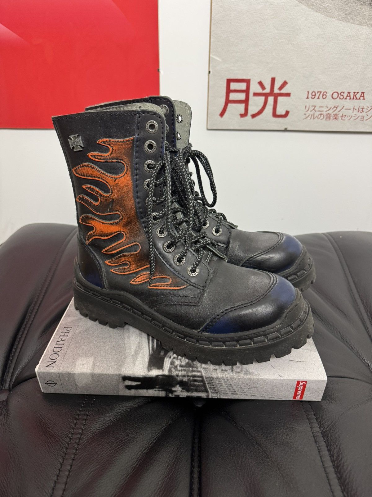 West Coast Choppers Vintage West Coast Choppers 90s Leather Derby Hi Boots Flame Size US 7 / EU 40 - 1 Thumbnail