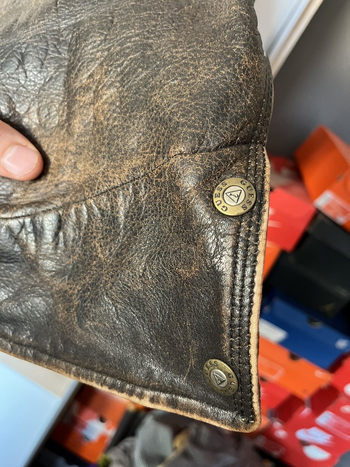 Guess × Vintage Vintage 90’s Guess Heavy Distressed Leather Jacket Designer Size US XL / EU 56 / 4 - 6 Thumbnail