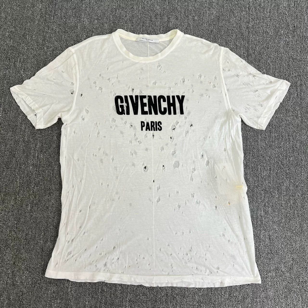 Givenchy Givenchy White Distressed Short Sleeve Shirt Size US M / EU 48-50 / 2 - 1 Thumbnail