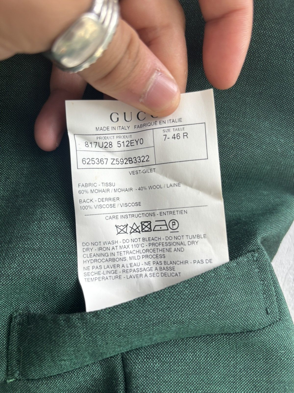 Gucci Gucci AW20 by Alessandro Michele green military mohair vest Size 46R - 9 Thumbnail