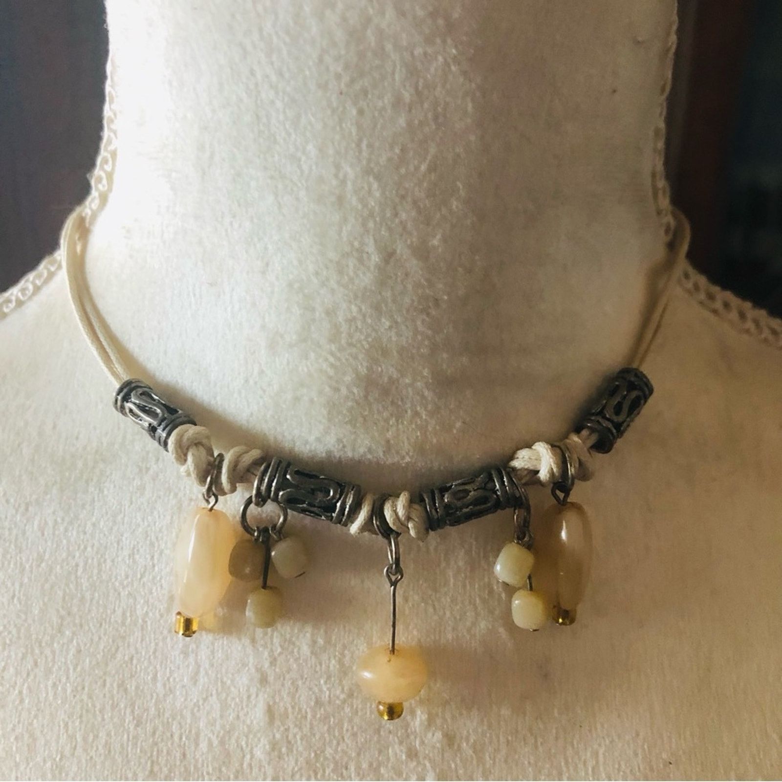 Handmade Hand crafted genuine stone cord choker necklace Size ONE SIZE - 2 Thumbnail