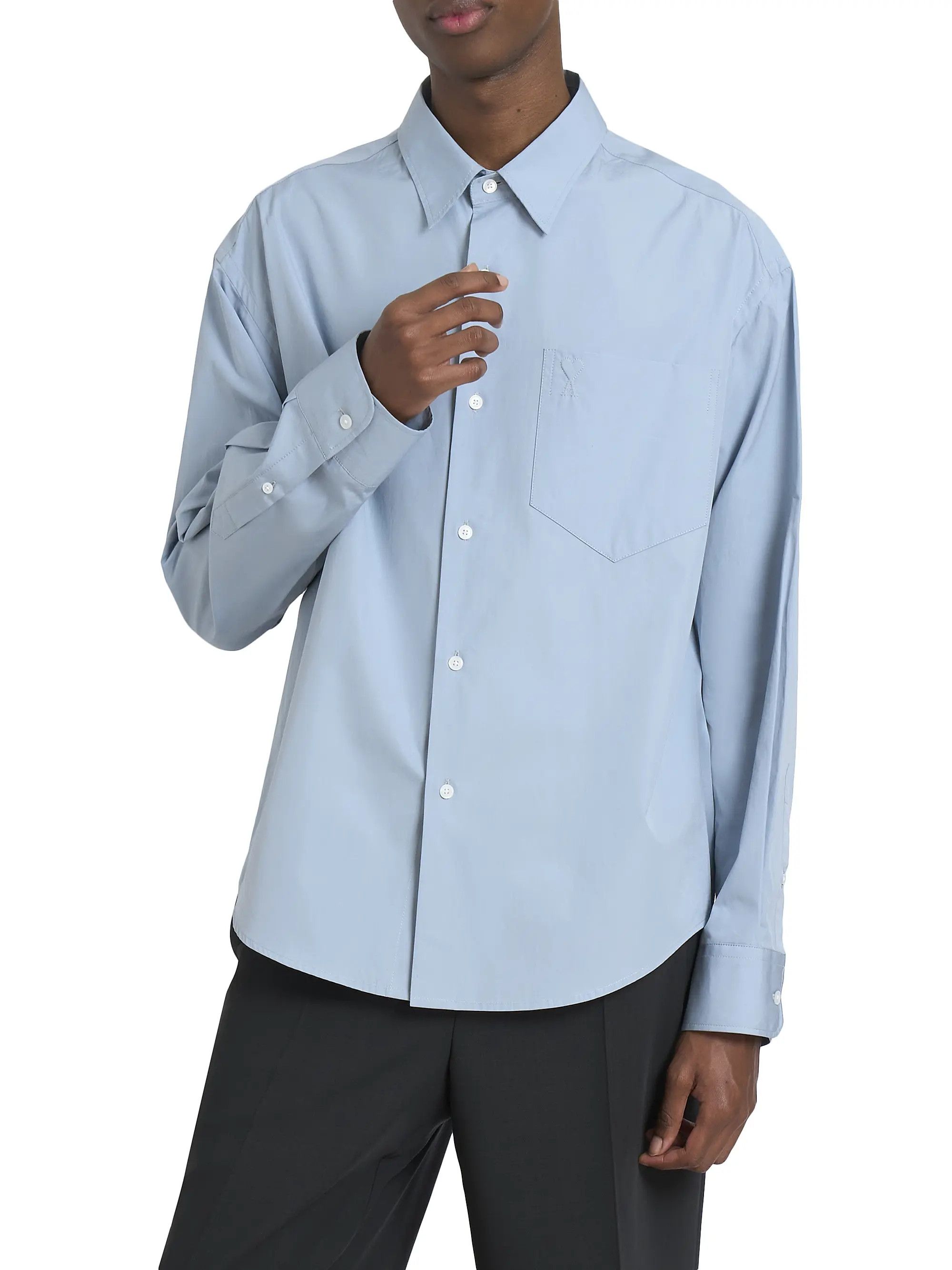 AMI os11x0226 Embossed Ami De Coeur Boxy Shirt in Blue Size US S / EU 44-46 / 1 - 3 Thumbnail