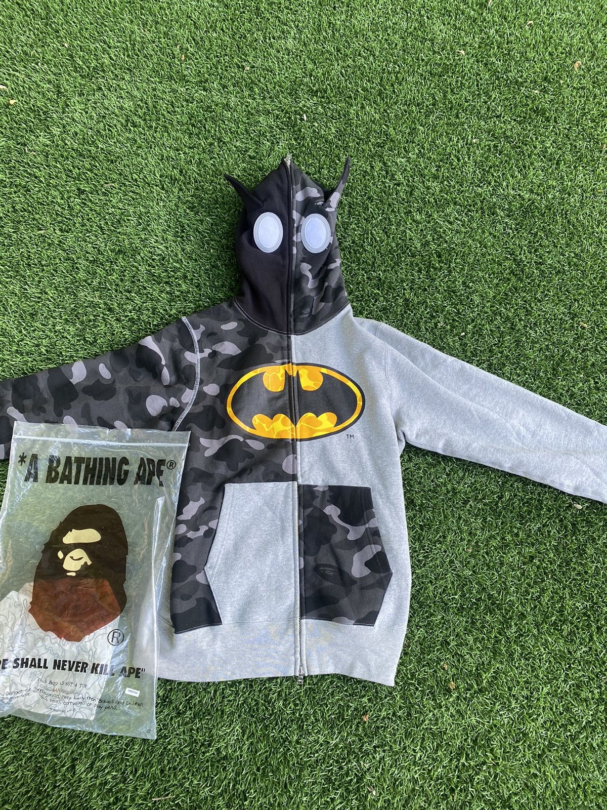 image of Bape X Dc Batman Full Zip Hoodie Gray in Black, Men's (Size Medium)