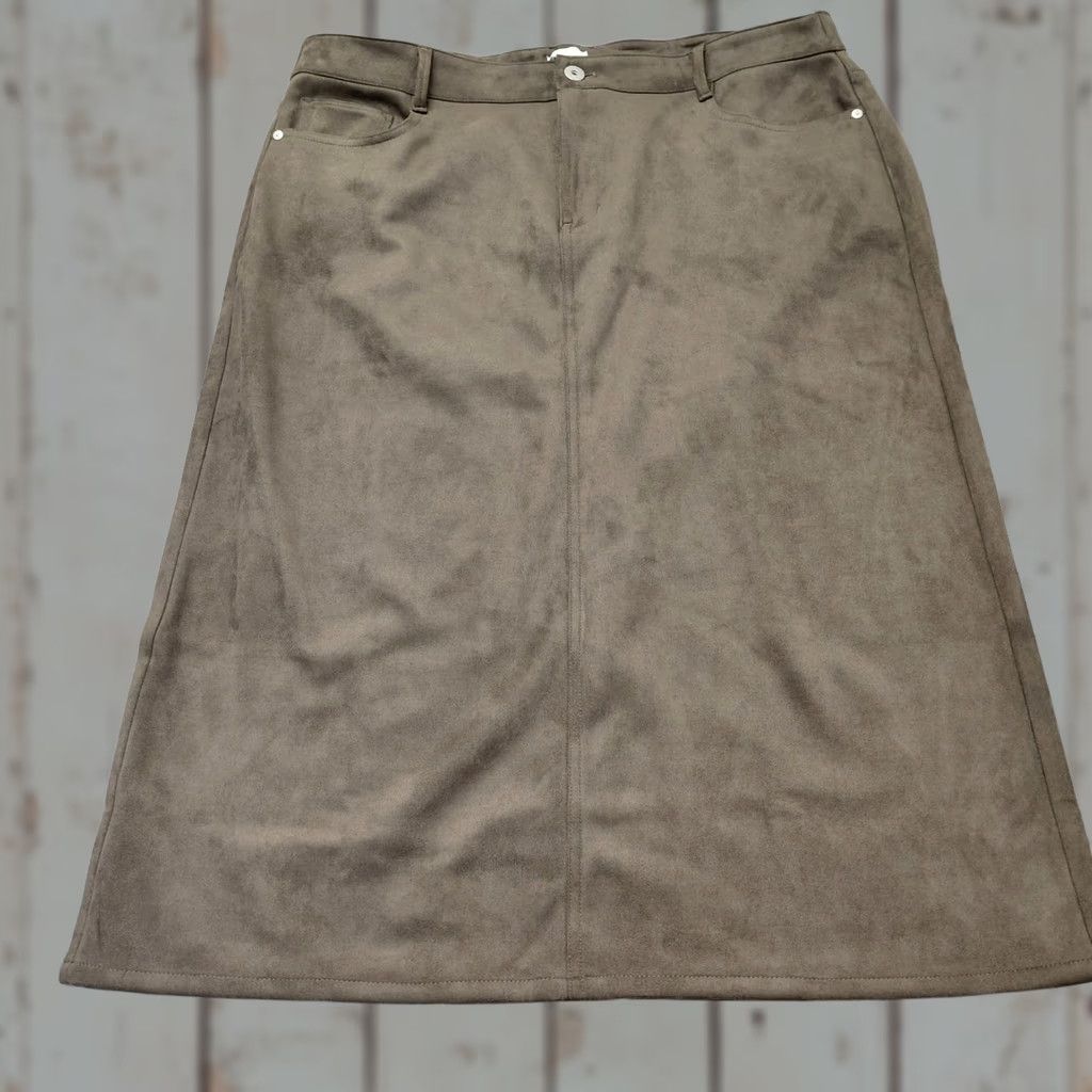 J. Jill VINTAGE J.Jill Suede Skirt Womens Size 20 Maxi Vent Back Slit Brown Olive Fall Mens Womens Girl Boy? Size 42" / US 20 - 1 Thumbnail