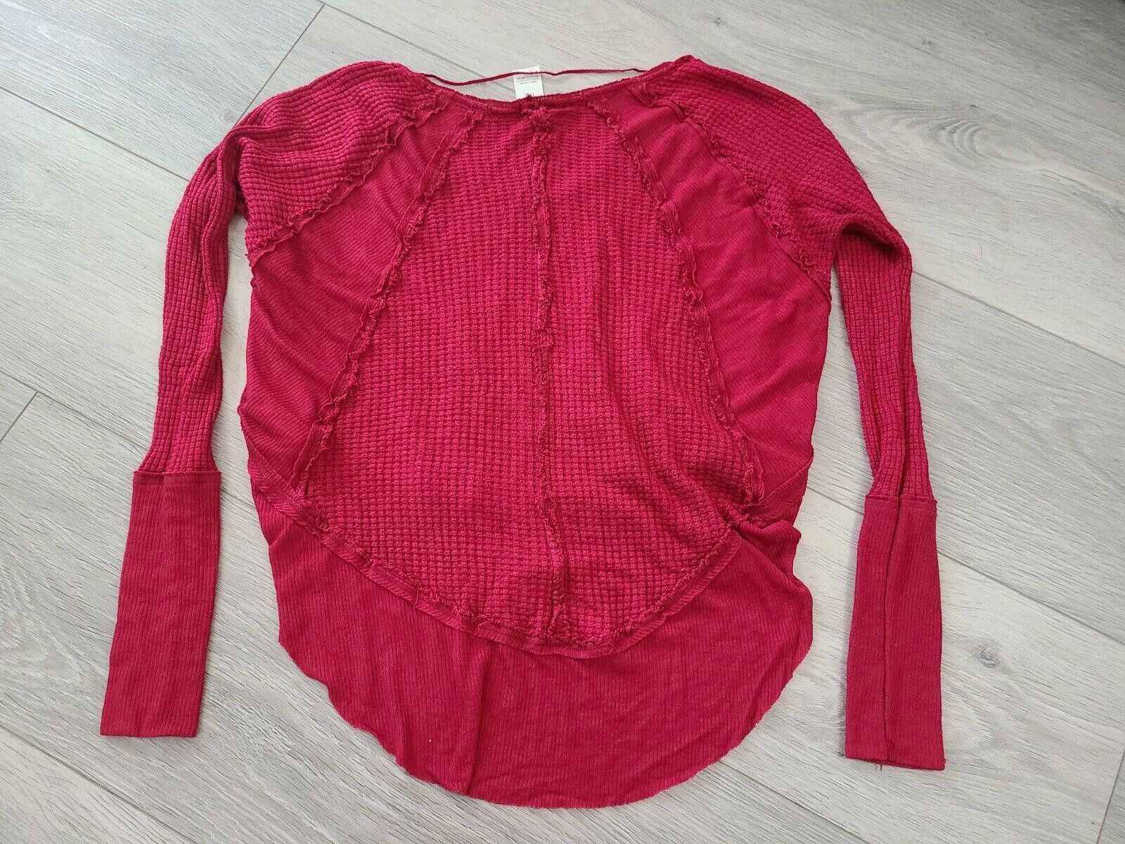 Designer We The Free Sweater Extra Small Red Waffle Knit Hi Low Size XS / US 0-2 / IT 36-38 - 2 Thumbnail