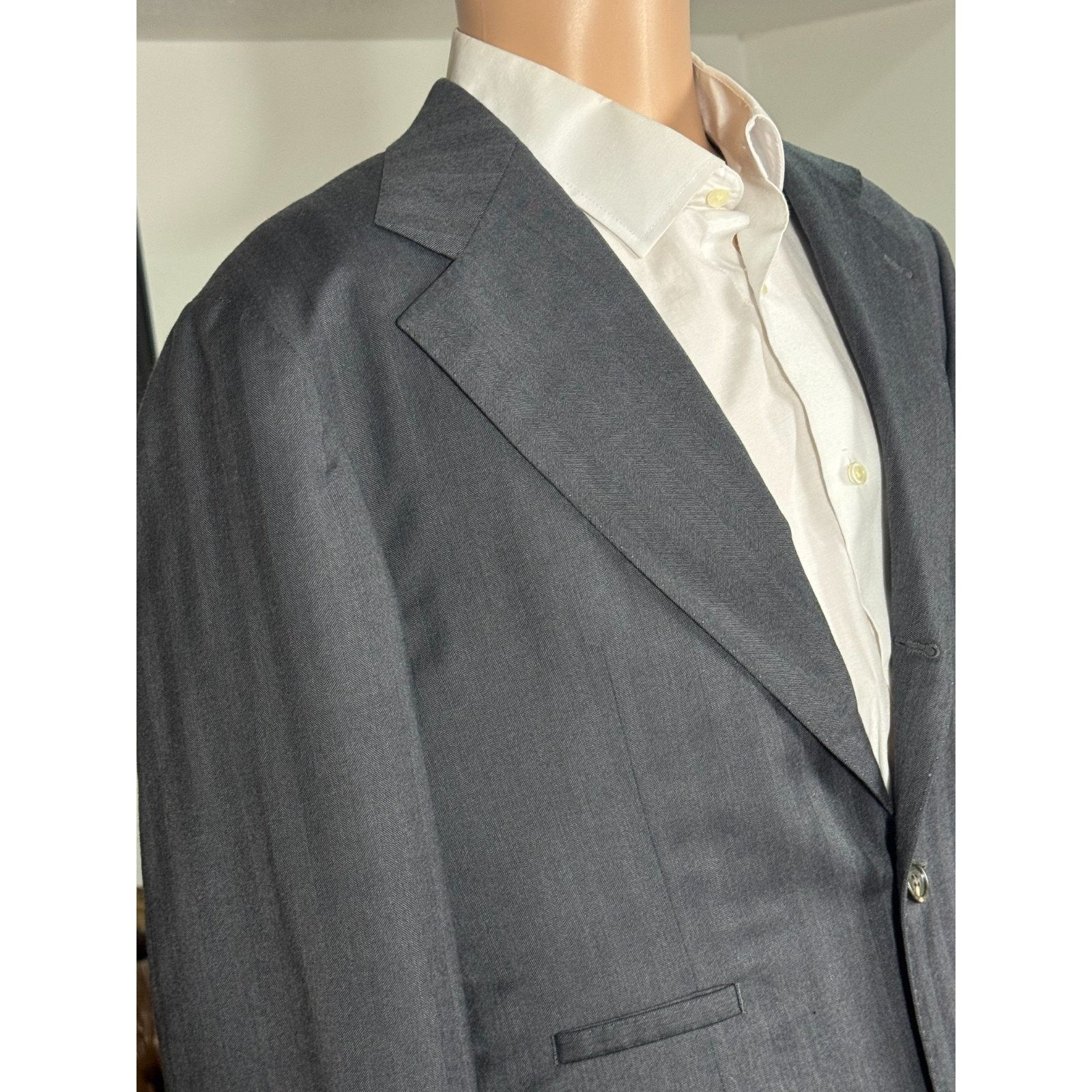 Brunello Cucinelli Brunello Cucinelli Charcoal Herringbone Suit 50EU 40R 34x28 Size 40R - 10 Thumbnail