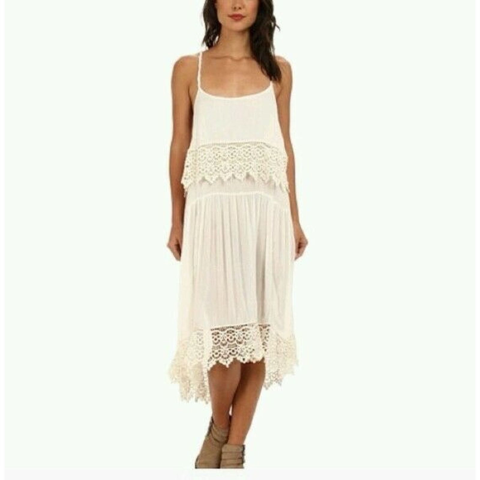 Free People New Free People Intimately Star Crochet Crepe Slip Dress Size XS / US 0-2 / IT 36-38 - 6 Thumbnail