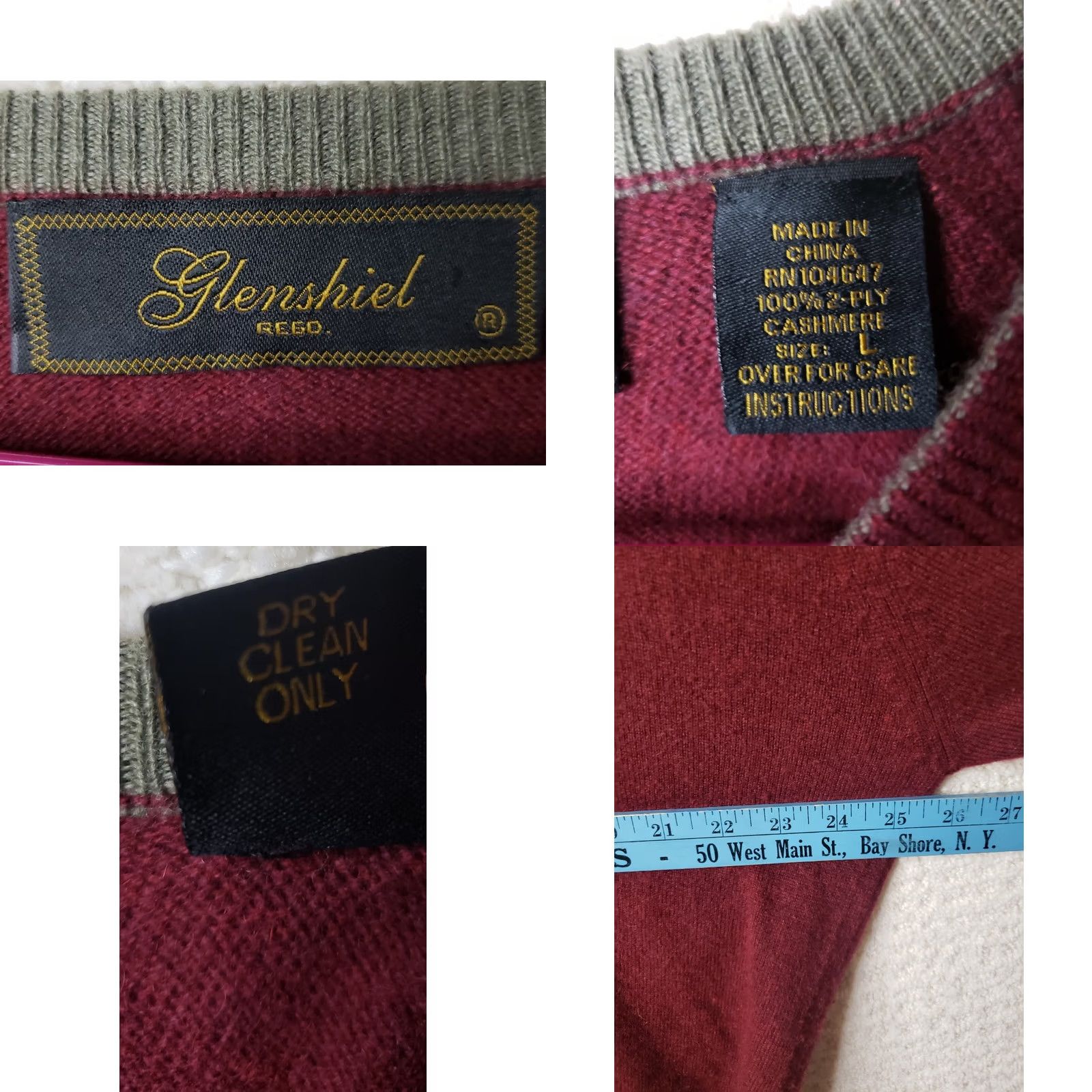 Vintage Glenshiel Sweater Men's L Maroon 100% Cashmere V Neck Pullover Knit Regular Size US L / EU 52-54 / 3 - 8 Thumbnail