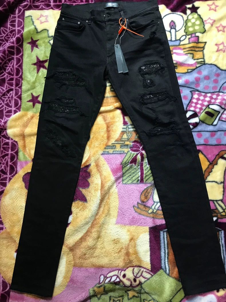 Amiri 18 season black diamond destroyed black denim pantsc