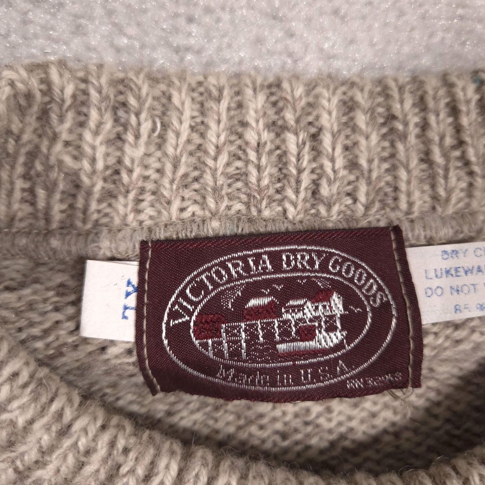 Vintage Victoria Dry Goods Sweater Mens XL Beige Wool Crewneck Knit Pullover Made USA Size US XL / EU 56 / 4 - 4 Thumbnail