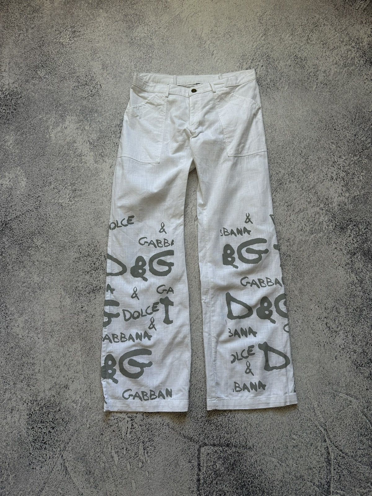 Other Rare! Vintage Dolce & Gabbana Multilogo Linen Pants Y2K Sexy Size 34" / US 12 / IT 48 - 1 Thumbnail