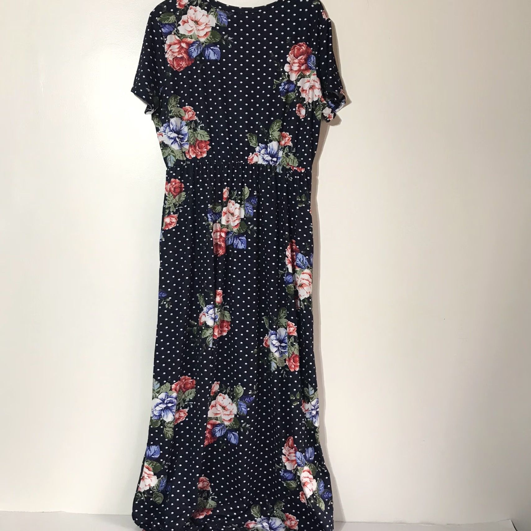 Vintage VINTAGE Zattcas Women's Maxi Dress Short Sleeve Floral Polka Dot Spring Summer 2XL Blue Women's Size XXL / US 16-18 / IT 52-54 - 2 Thumbnail