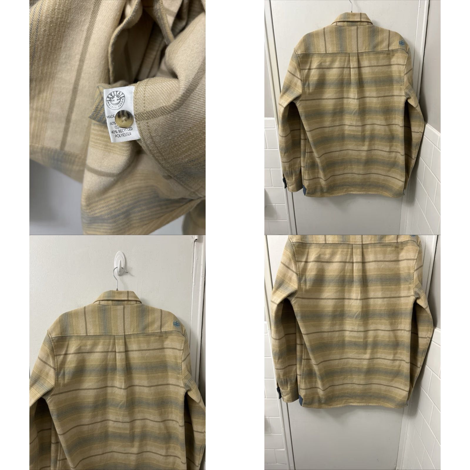 Vintage Levitate Shirt Mens M Tan Blue Striped Flannel Button-Down L/S Organic Cotton Recycled Polyester Pocket Embroidered Vintage: No Size US M / EU 48-50 / 2 - 8 Thumbnail