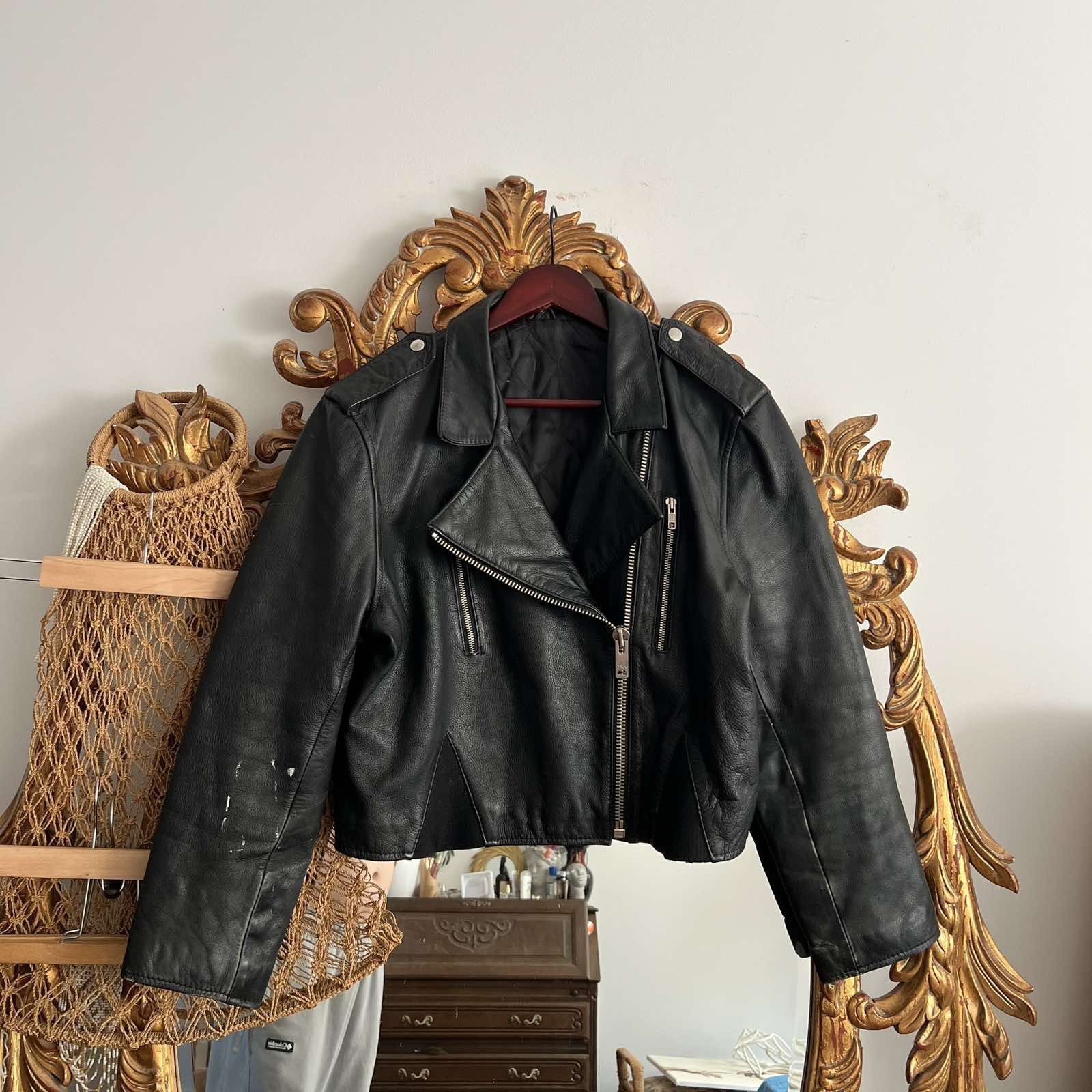 Other Vintage Womens Leather jacket Sz L Black 90s Size L / US 10 / IT 46 - 2 Thumbnail