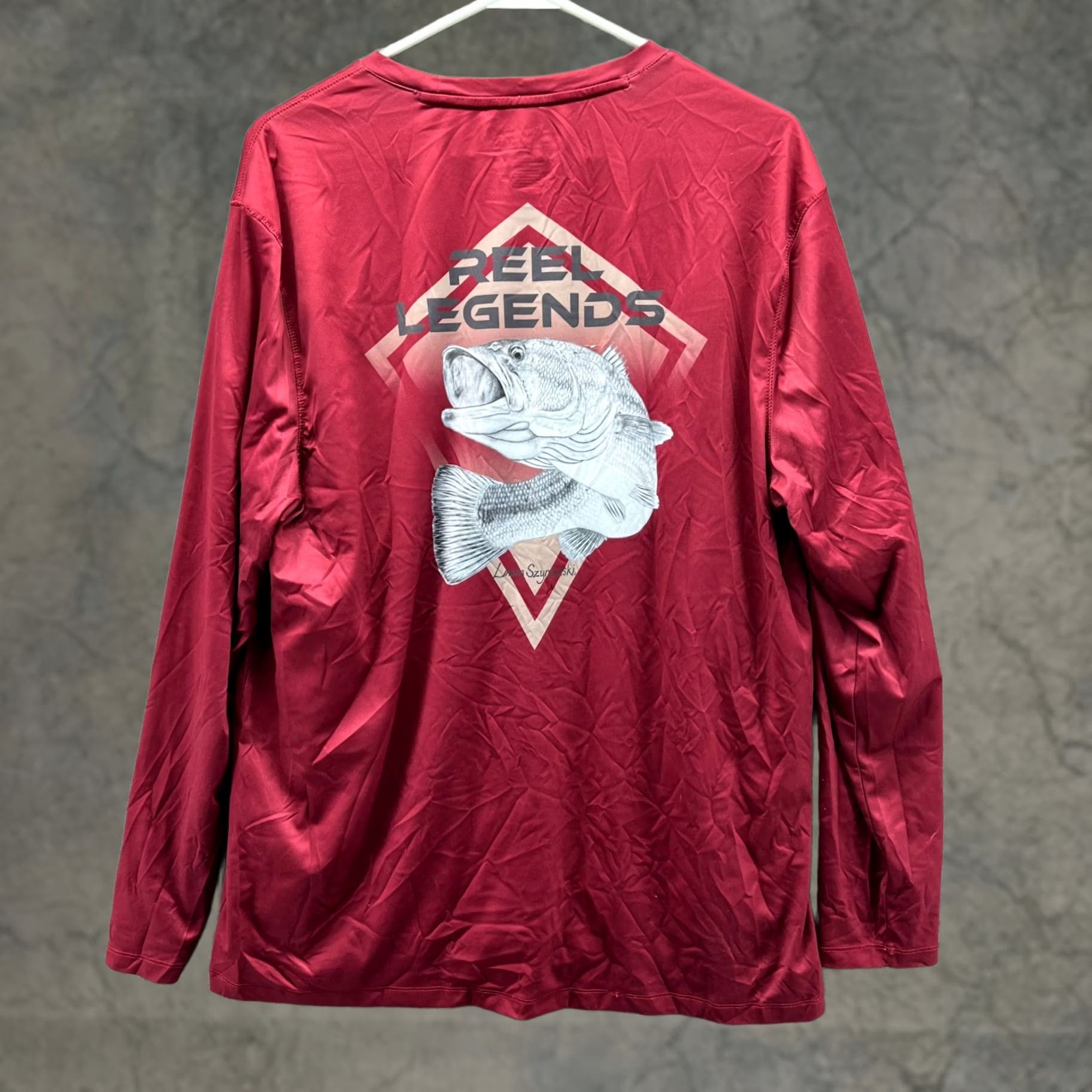 Vintage VINTAGE: No Reel Legends Shirt Mens Large Red Bass Reel Tec Performance Rash Guard Burgundy Shirt Size US L / EU 52-54 / 3 - 1 Thumbnail