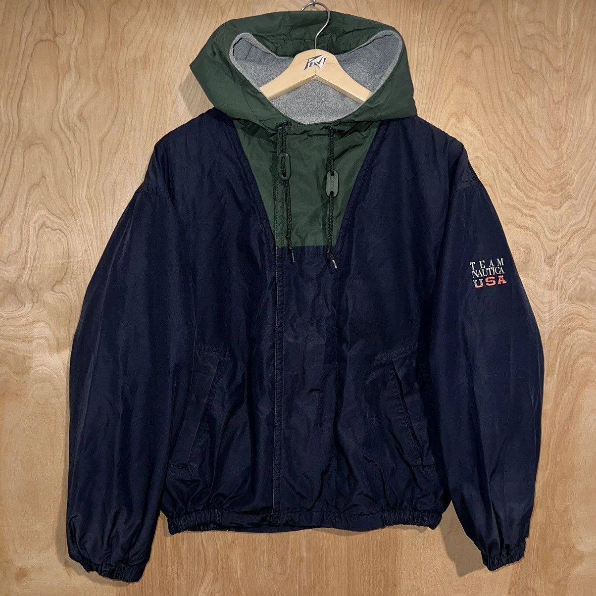 90'S NAUTICA padded wool varsity jacket with leather sleeves, men's size L, vintage / eaa498557