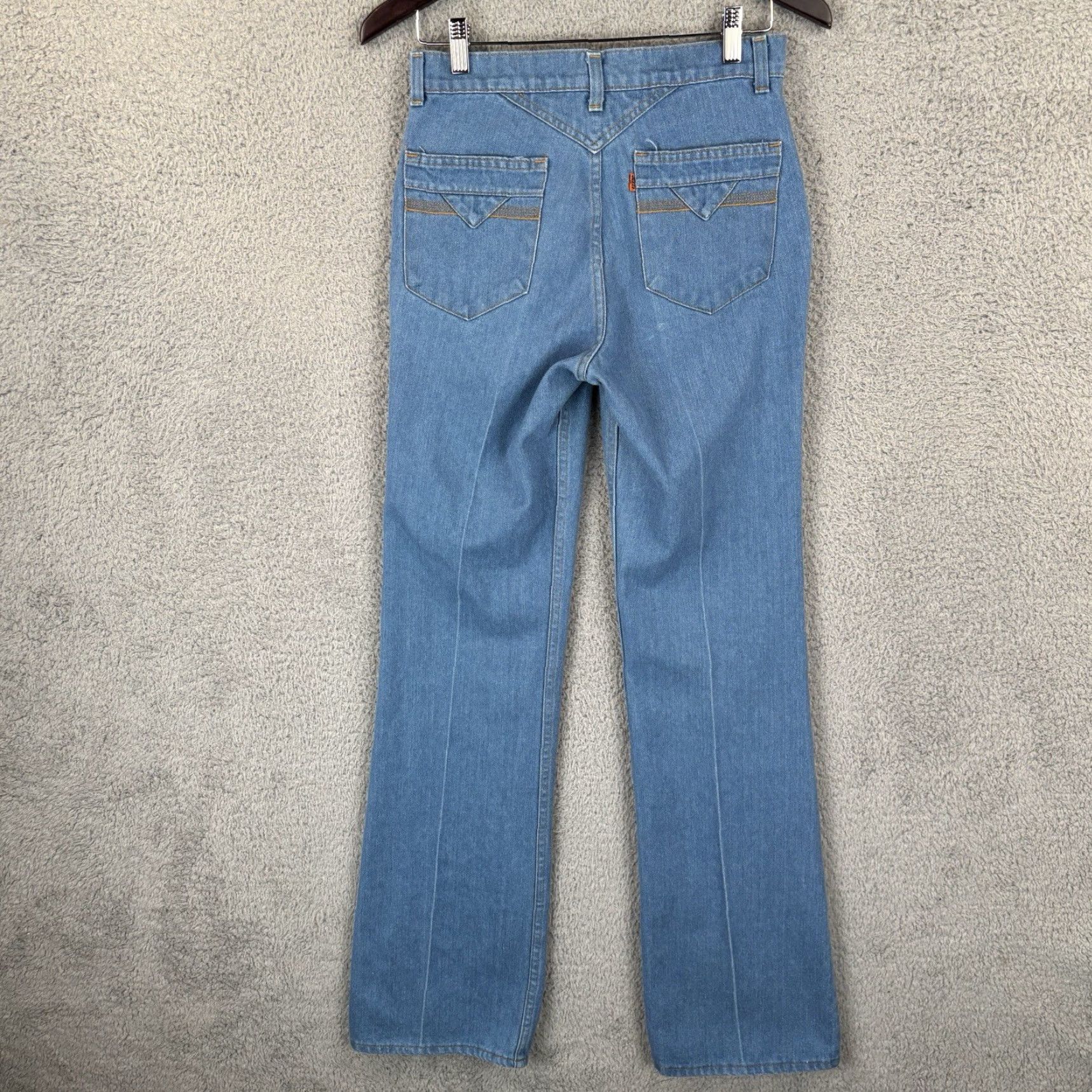Levi's VINTAGE Levi's Jeans Mens 29 Waist 29x35 Regular Fit 5-Pocket Denim 70s Orange Tab Talon Zipper 42 1970s Blue USA Cowboy Hippie Rock City Retro Size US 29 - 3 Thumbnail