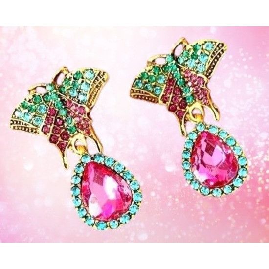 Handmade Butterfly Earrings Rhinestones Drop Dangle Crystal Accents A Size ONE SIZE - 6 Thumbnail
