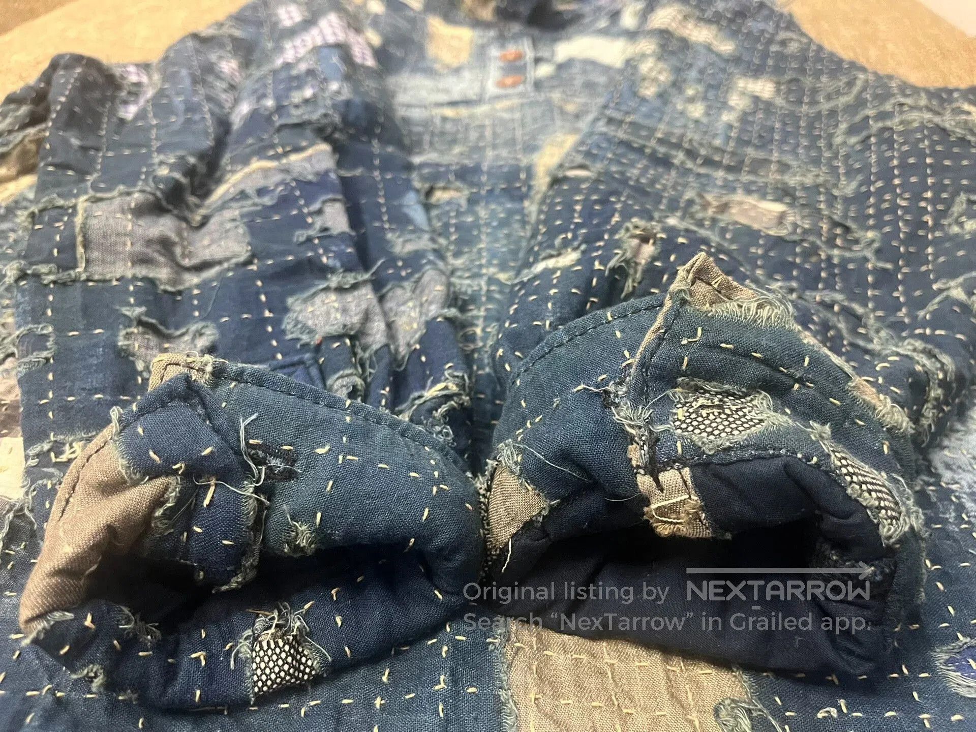 Japanese Brand Thai Handmade Boro Long Sleeve Polo Shirt. Size US M / EU 48-50 / 2 - 4 Thumbnail