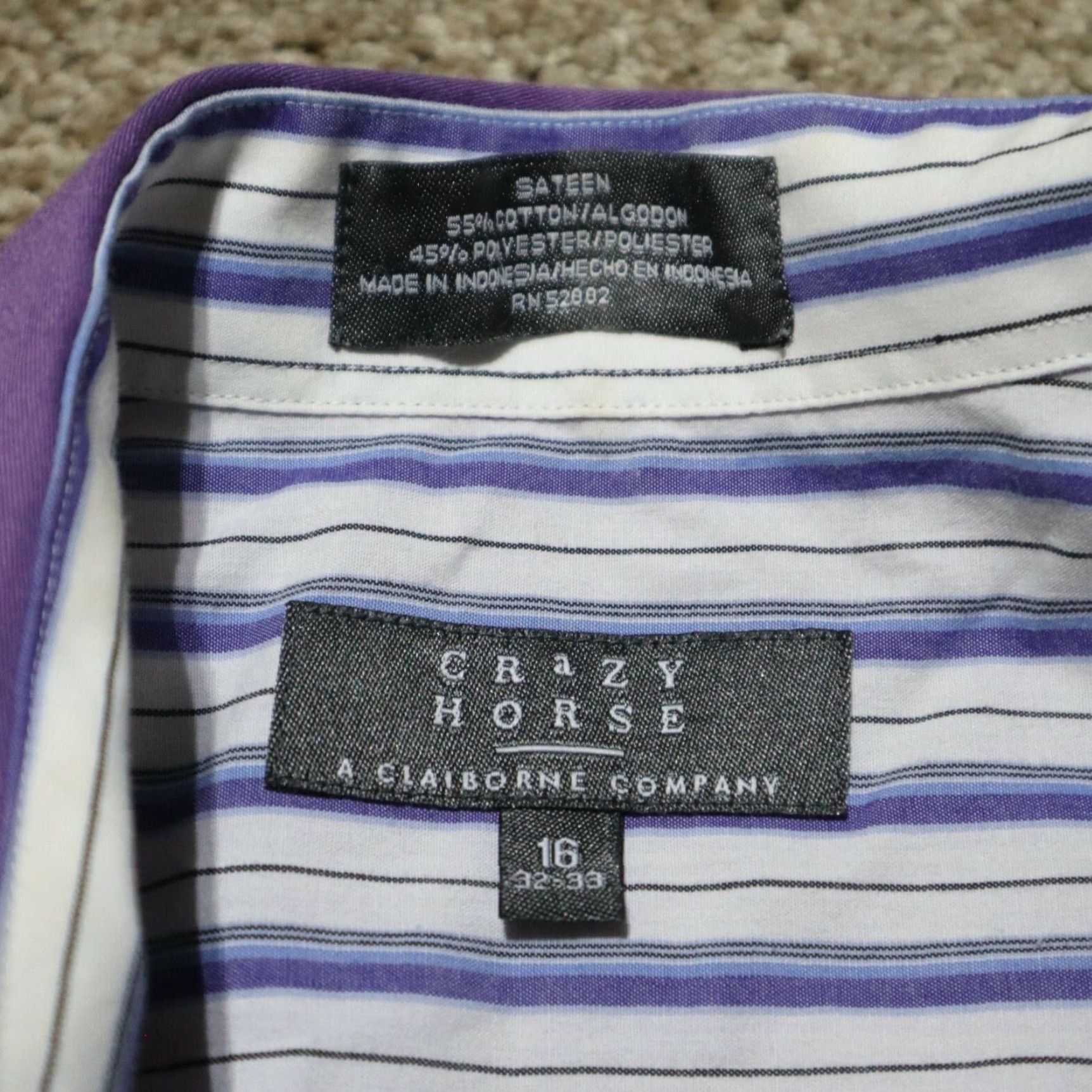 Vintage Crazy Horse Shirt Mens Regular 16 Purple Button-Down Dress Shirt 100% Cotton 32/33 Size 16 32/33 Purple Men’s Formal Shirt Size 40R - 3 Thumbnail