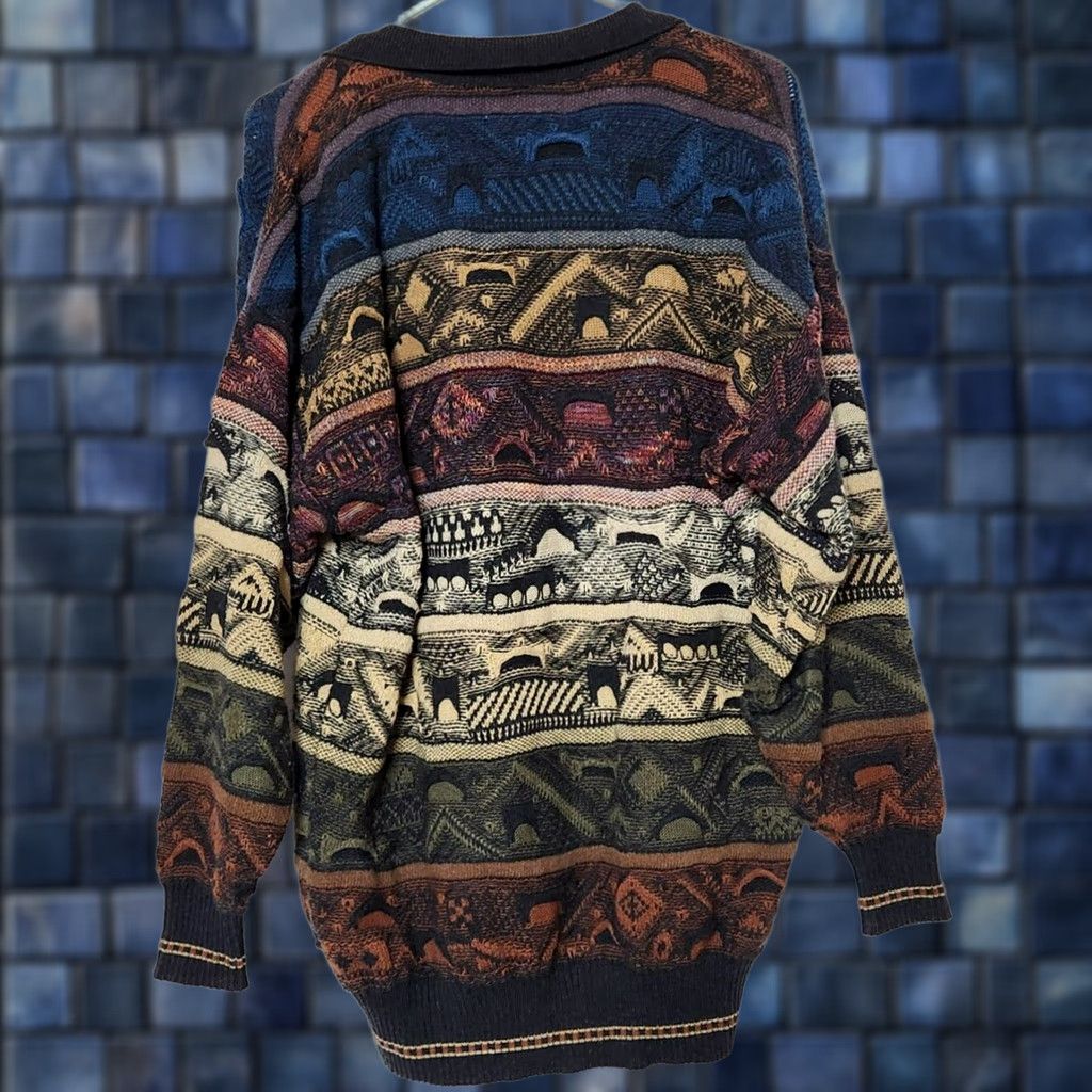 IDEA Idea Uomo Mens Sweater Collared Pullover Knit Cotton Blend Multicolor 3D Textured VTG M Size US M / EU 48-50 / 2 - 1 Thumbnail