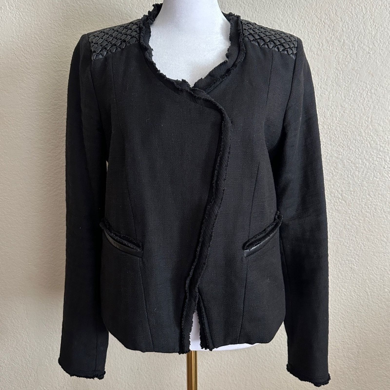 Maje MAJE Cotton Linen Lambskin Leather Ahead Moto Blazer Jacket Size XL / US 12-14 / IT 48-50 - 1 Thumbnail