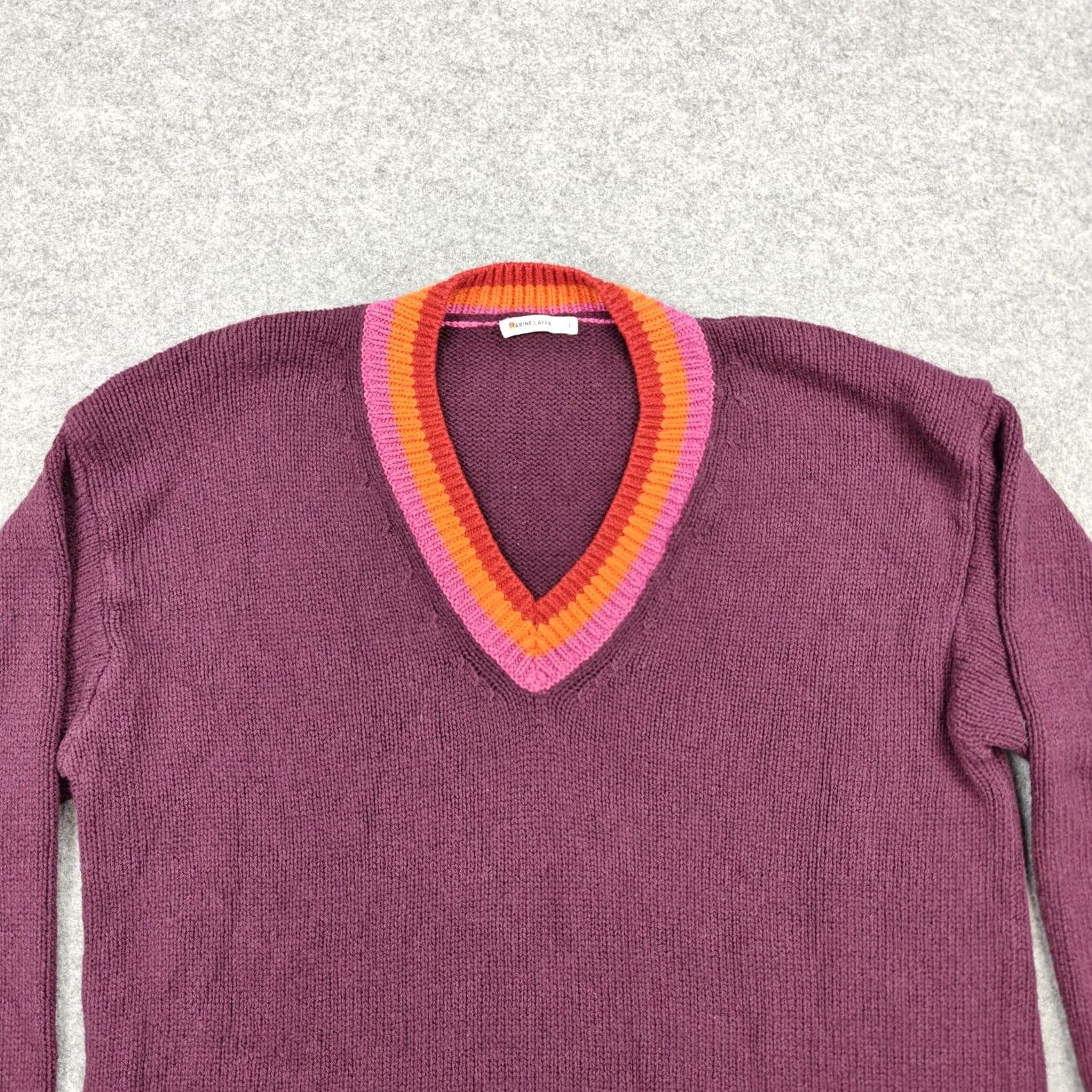 Marine Layer Marine Layer Sweater Womens L Purple V-Neck Colorblock Knit Pullover Size L / US 10 / IT 46 - 2 Thumbnail