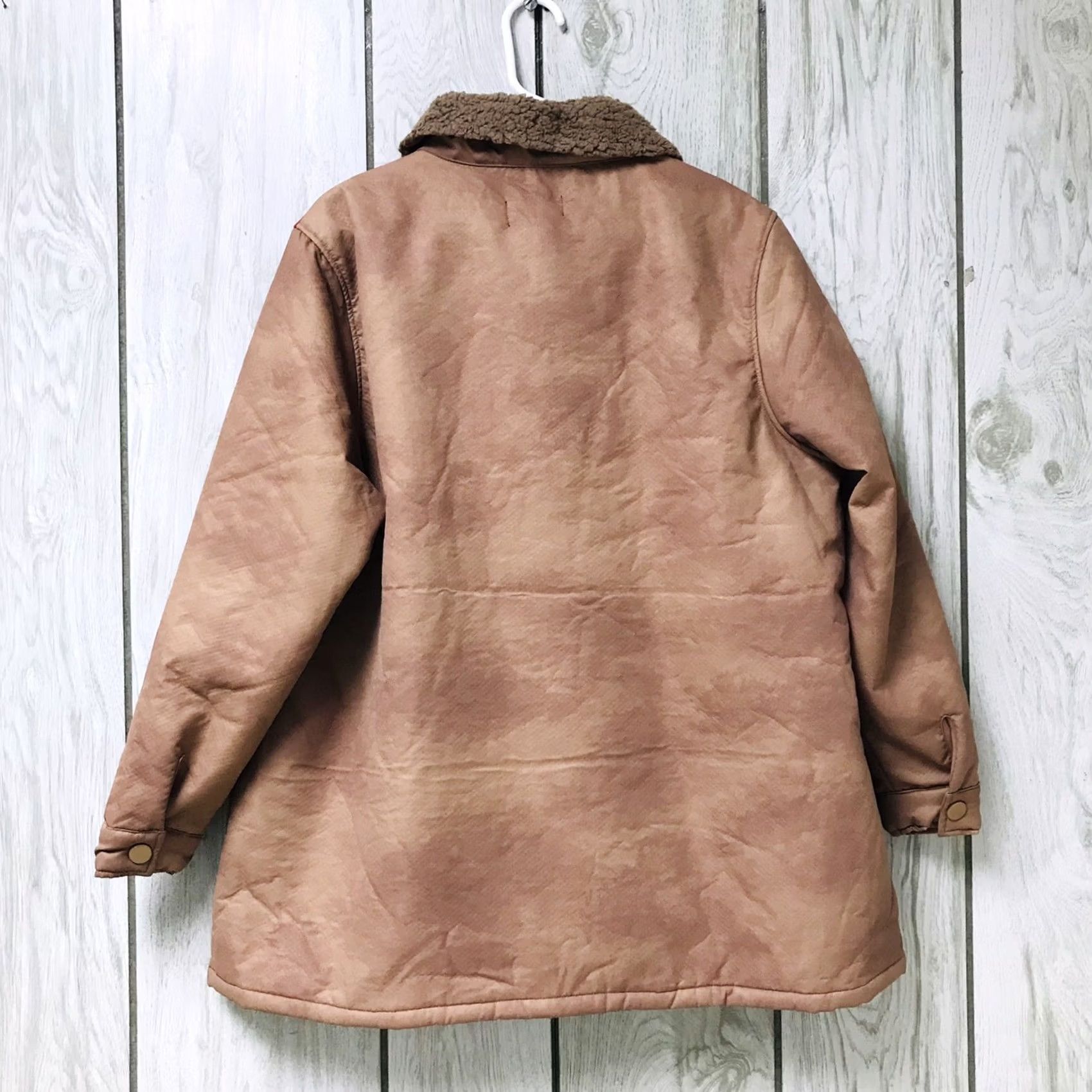 Vintage Jellybuddy Mens Jacket Khaki Distressed American Flag Print Sherpa-Lined Full Zip Overcoat L Size US L / EU 52-54 / 3 - 2 Thumbnail