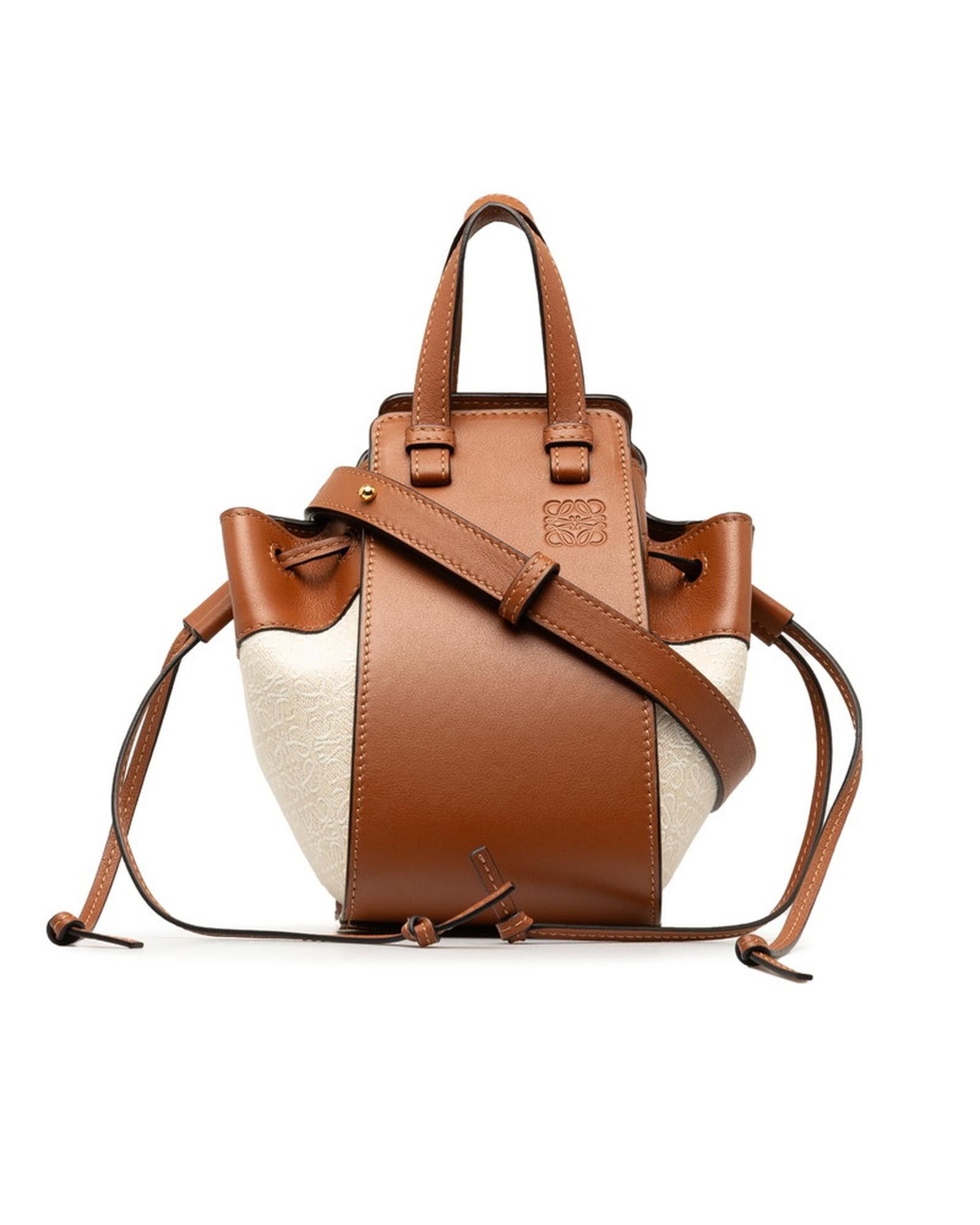 image of Loewe Mini Canvas & Leather Hammock Bag In Brown, Women's