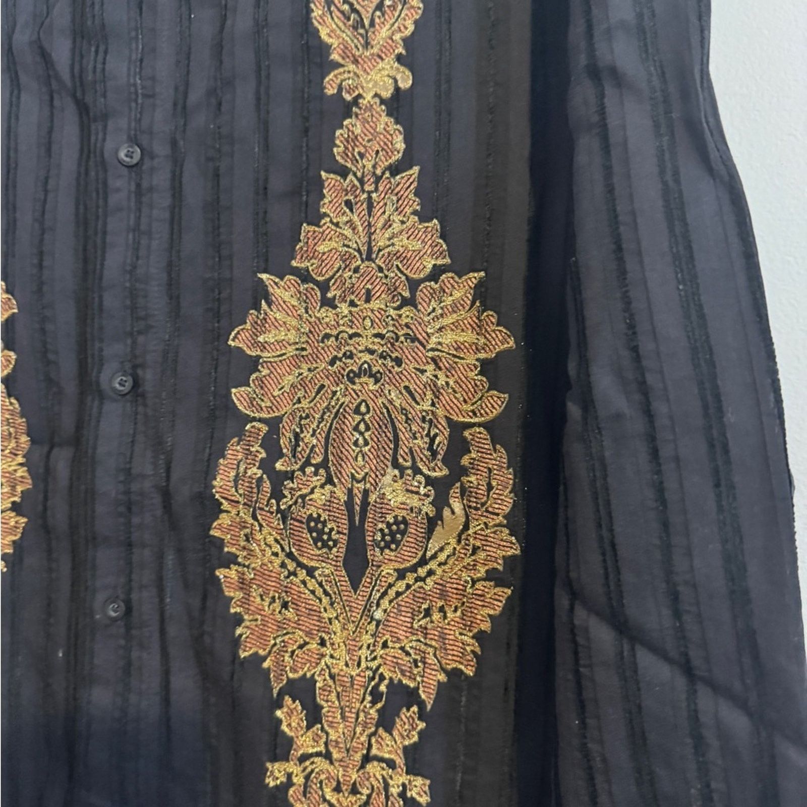 Just Cavalli Just Cavalli Black Button Down Shirt w/ Gold Embroidery Med Size US M / EU 48-50 / 2 - 2 Thumbnail
