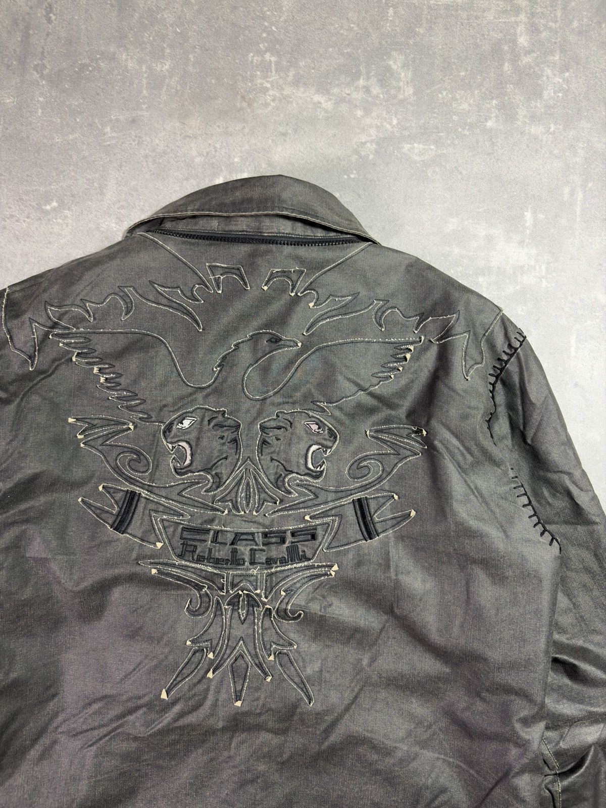 Roberto Cavalli 00s Class Roberto Cavalli Waxed Back Embroidery Jacket Coat Size US XL / EU 56 / 4 - 21 Thumbnail