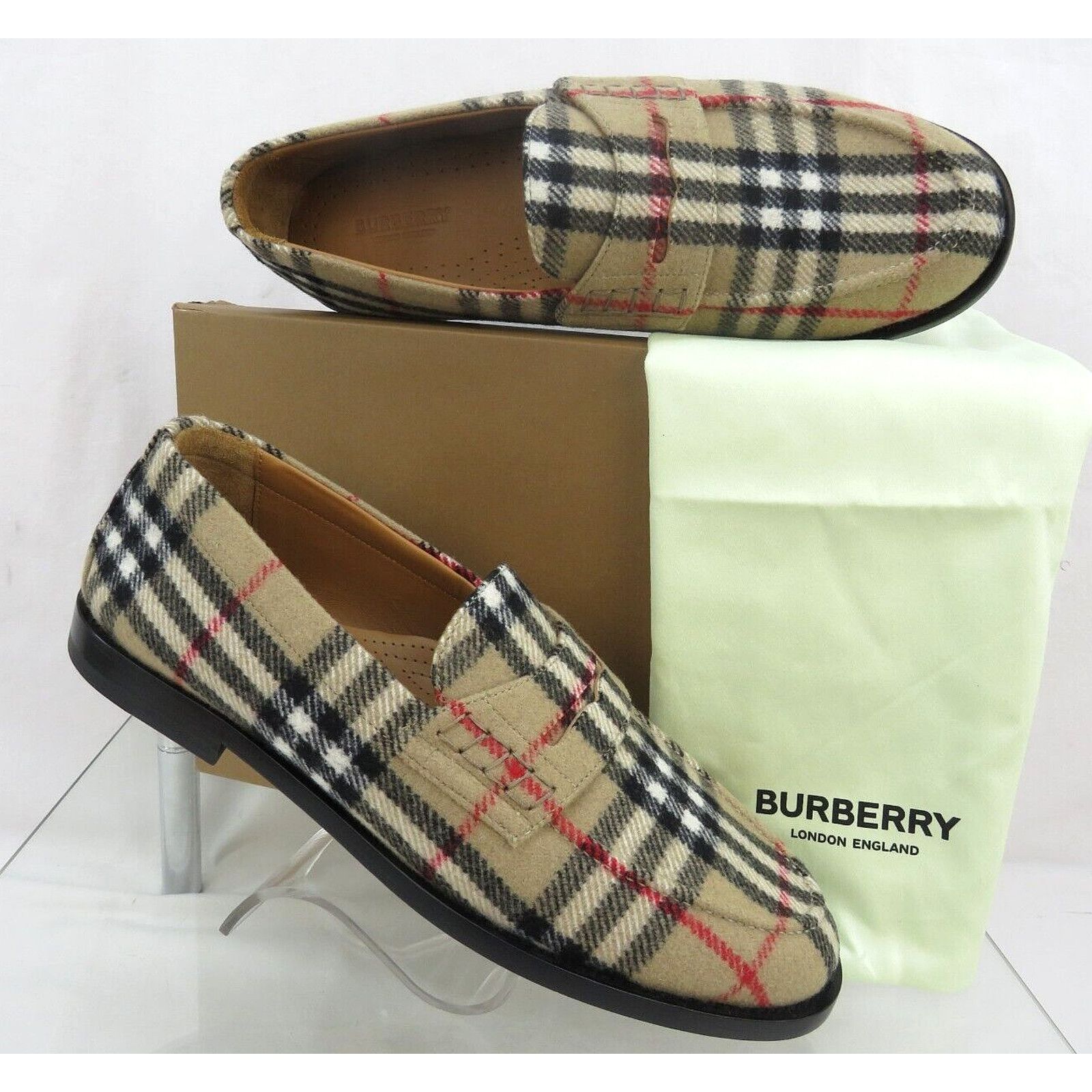Burberry HACKNEY BEIGE CHECK WOOL PENNY LOAFERS 43 US 10 ITALY Size US 10 / EU 43 - 2 Thumbnail