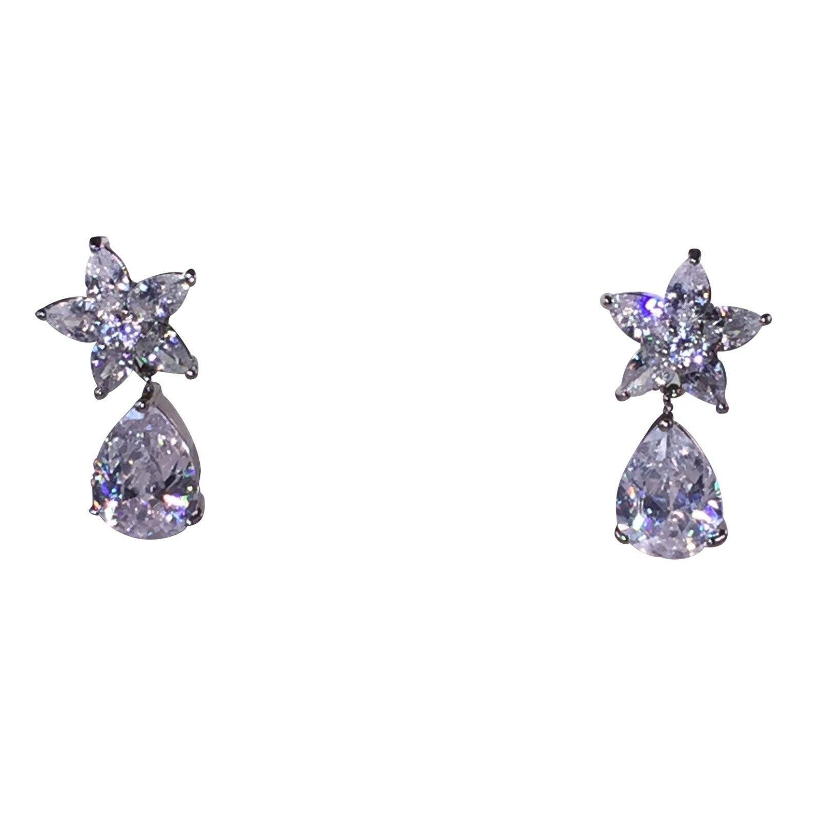 Designer Clear Faceted Crystal Earrings with White Chrome Plating Size ONE SIZE - 1 Thumbnail
