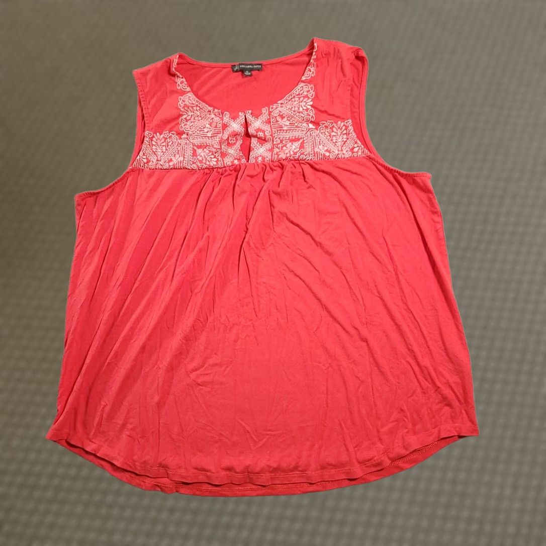 Adrianna Papell Adrianna Papell Top 1X Women Pink Sleeveless Blouse Scoop Neck Embroidered Shirt Tunic Women's Plus Size Pink Embroidered Size XL / US 12-14 / IT 48-50 - 1 Thumbnail