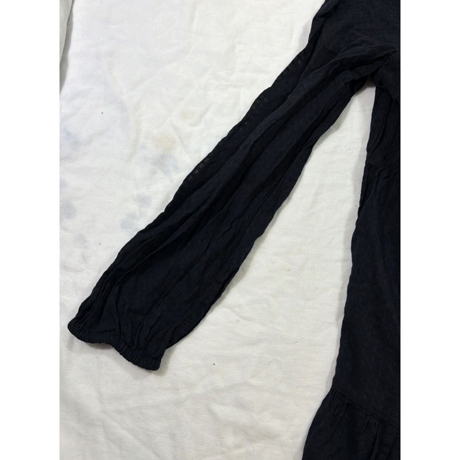 Gap VINTAGE Gap Women’s Medium Tall Tie Front Tiered Mini Dress Black Long Sleeve Cotton Size M / US 6-8 / IT 42-44 - 6 Thumbnail