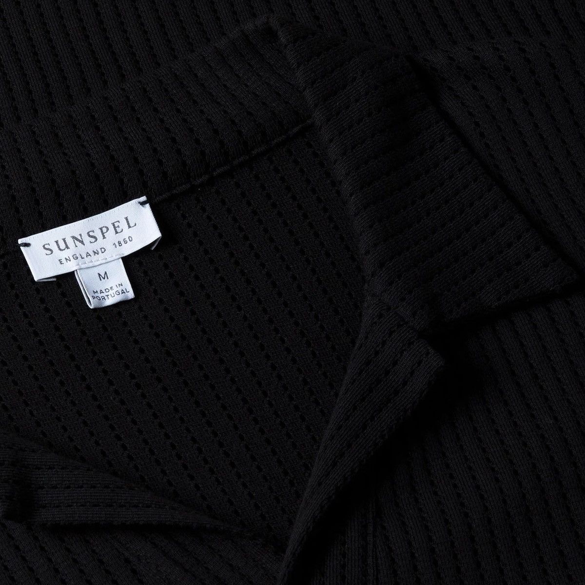 Sunspel Men’s Linear Mesh Polo in Black BRAND NEW Size US M / EU 48-50 / 2 - 8 Thumbnail