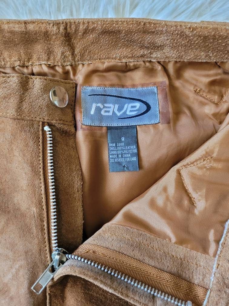 Vintage 90s Y2K Tan Suede Leather Patchwork Midrise Bootcut Pants Size 31" - 7 Thumbnail