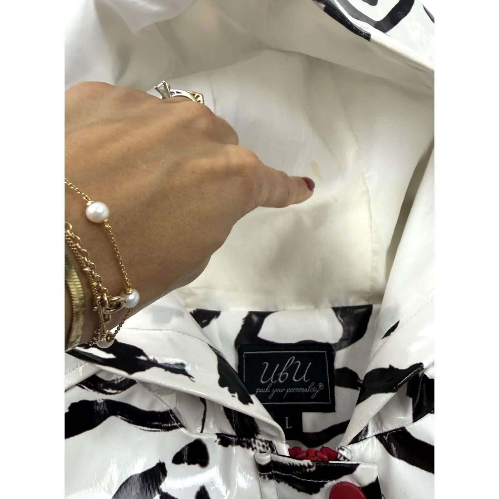 Fubu UbU Coat Womens Large White Leopard Print Hooded Rain Full Zip Jacket Lined Size L / US 10 / IT 46 - 5 Thumbnail