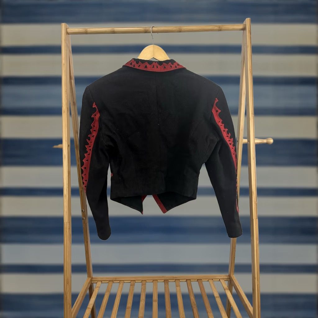 Denime VTG Diamond Denim Leather Trim Western Cropped Jacket Black 10 Womens Shirt Hoodie? Size L / US 10 / IT 46 - 1 Thumbnail