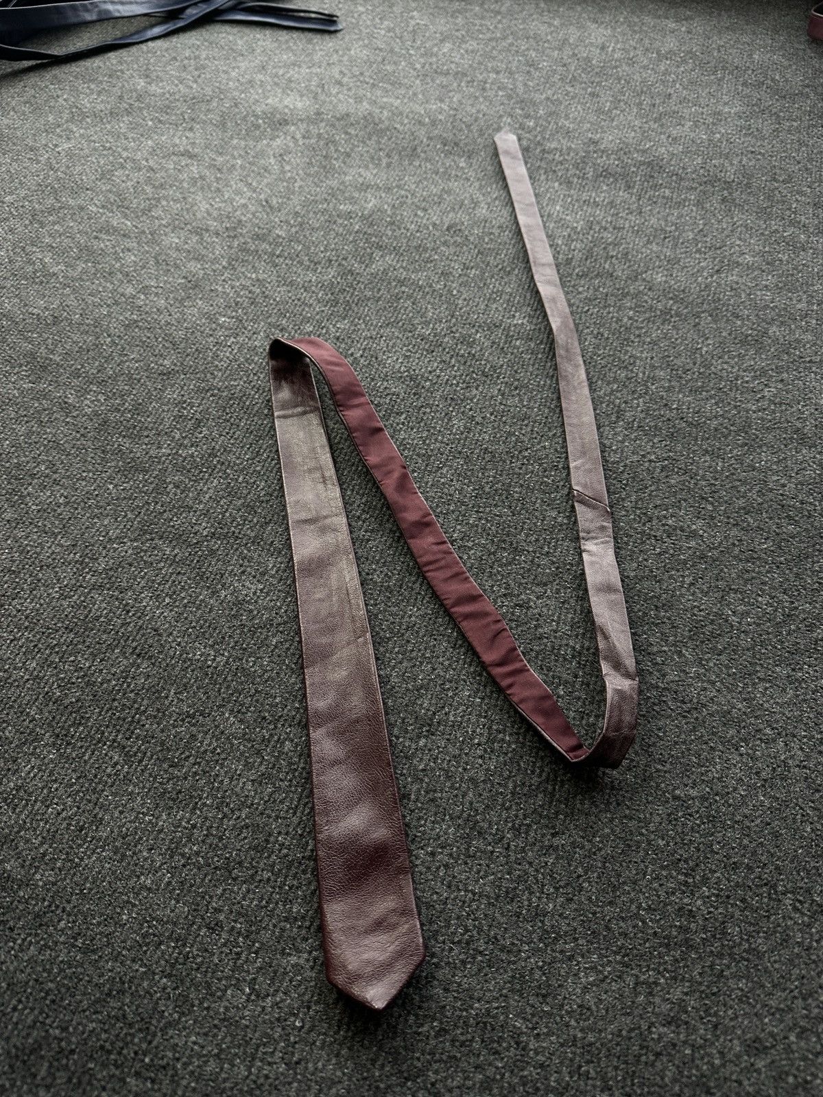Other 🚨 LEATHER BURGUNDY ITALY TIE LUXURY VNTG RARE OLD MONEY Size ONE SIZE - 4 Thumbnail